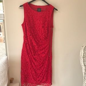 Adrianna Papell red sleeveless lace dress